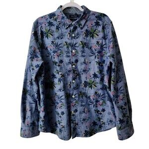 Nautica Mens Tropical Cotton Classic Long Sleeve Shirt Blue Button-Down Size L
